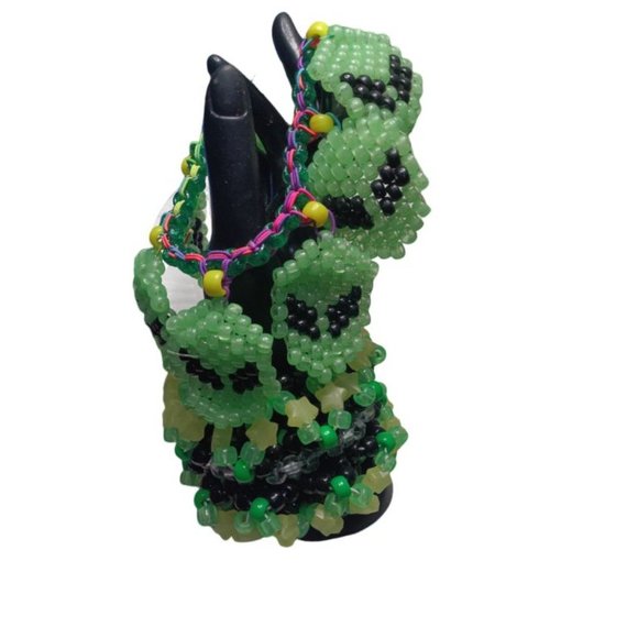 Green Glow-in-Dark Aliens Face Hanging from Kandi Rotating Cuff EDC Handmade !! - Picture 3 of 10